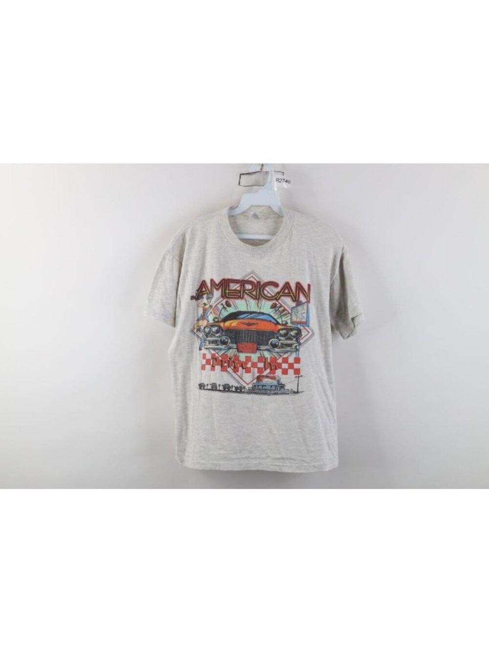 Vintage 90s Womens Medium Distressed American Drive In Pinup Girl T-Shirt Cotton